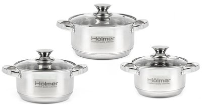 Набор посуды Hölmer CS-1651-SS (3 кастрюли с крышкой 2л/2,7л/3,8л) R_18003 фото