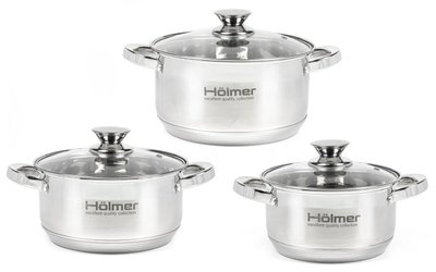 Набор посуды Hölmer CS-1653-SS (3 кастрюли с крышкой 2,7л/3,8л/5л) R_18005 фото